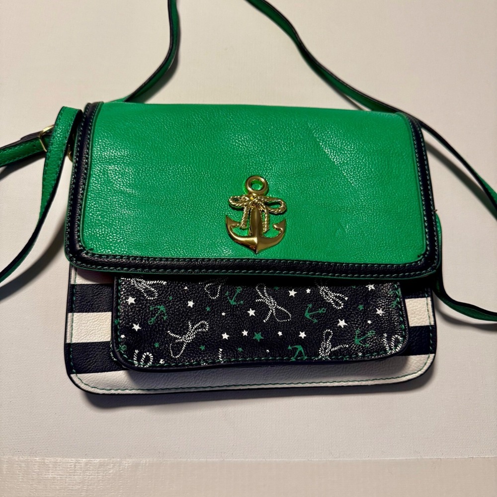 Betsey Johnson Crossbody purse Anchor Nautical Kelly Green Blue